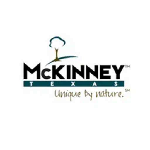 Logo for McKinney, Texas, featuring a tree above the city name and the tagline "Unique by nature.