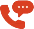 Red phone receiver icon next to a speech bubble with three dots, symbolizing communication or a phone call message.